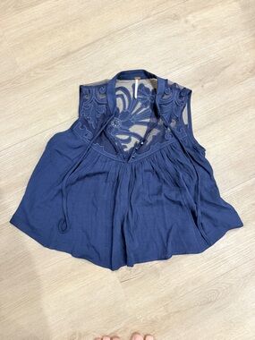 Free People Navy Blue Embroidered Sleeveless Camisole